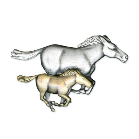 Pewter Two-tone Horses Running Pin - 6396PT - Click Image to Close